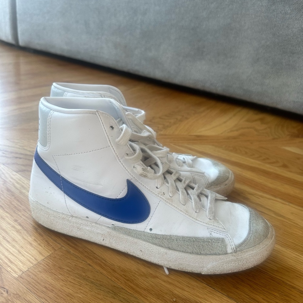 Nike White and Blue High-Top Sneakers